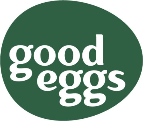 Good Eggs Logo - White serif type inside dark green egg shape