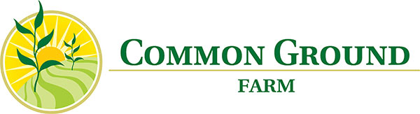 Common Ground Farm Logo - Green serif type with sun and field circle icon to left