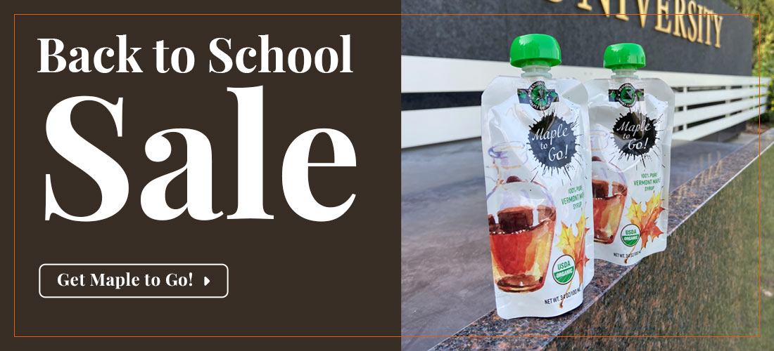 Graphic showing photo of Maple To Go packs with overlaying white text